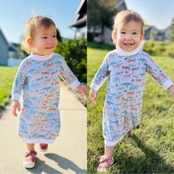 Boutique | Grey & Safari Print Oversized Sweater Dress | Size 12-18 Months - Picture 1 of 9
